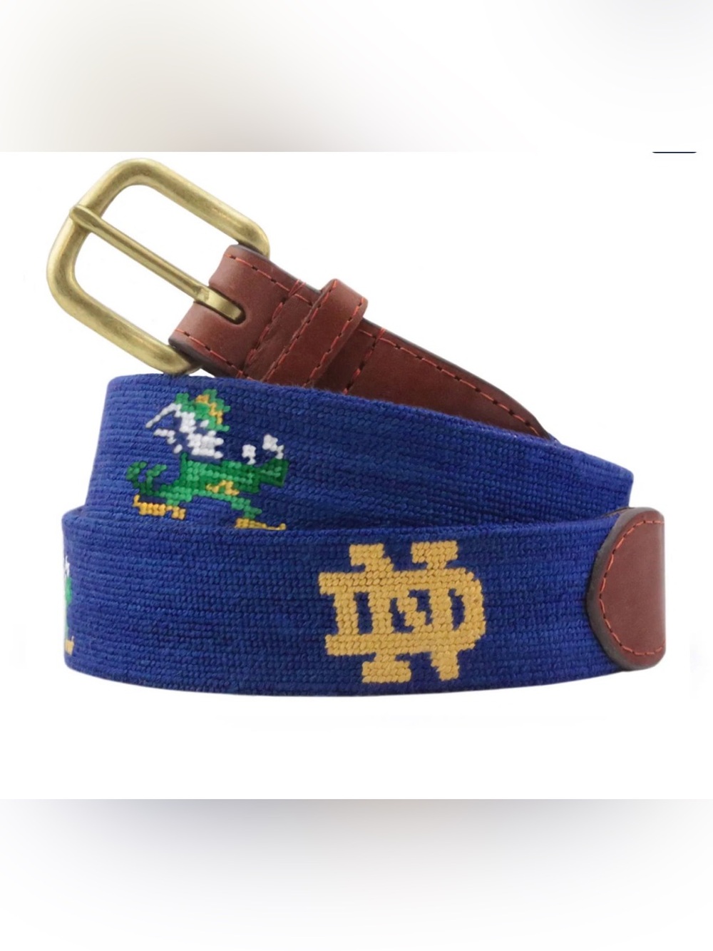Smathers & Branson Embroidered Navy Notre Dame Leather-Trim Belt - Size 3XL/4XL